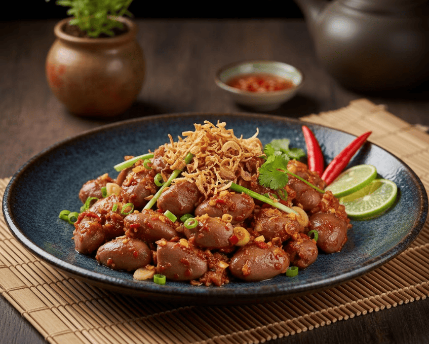 tim gà xào sa tế